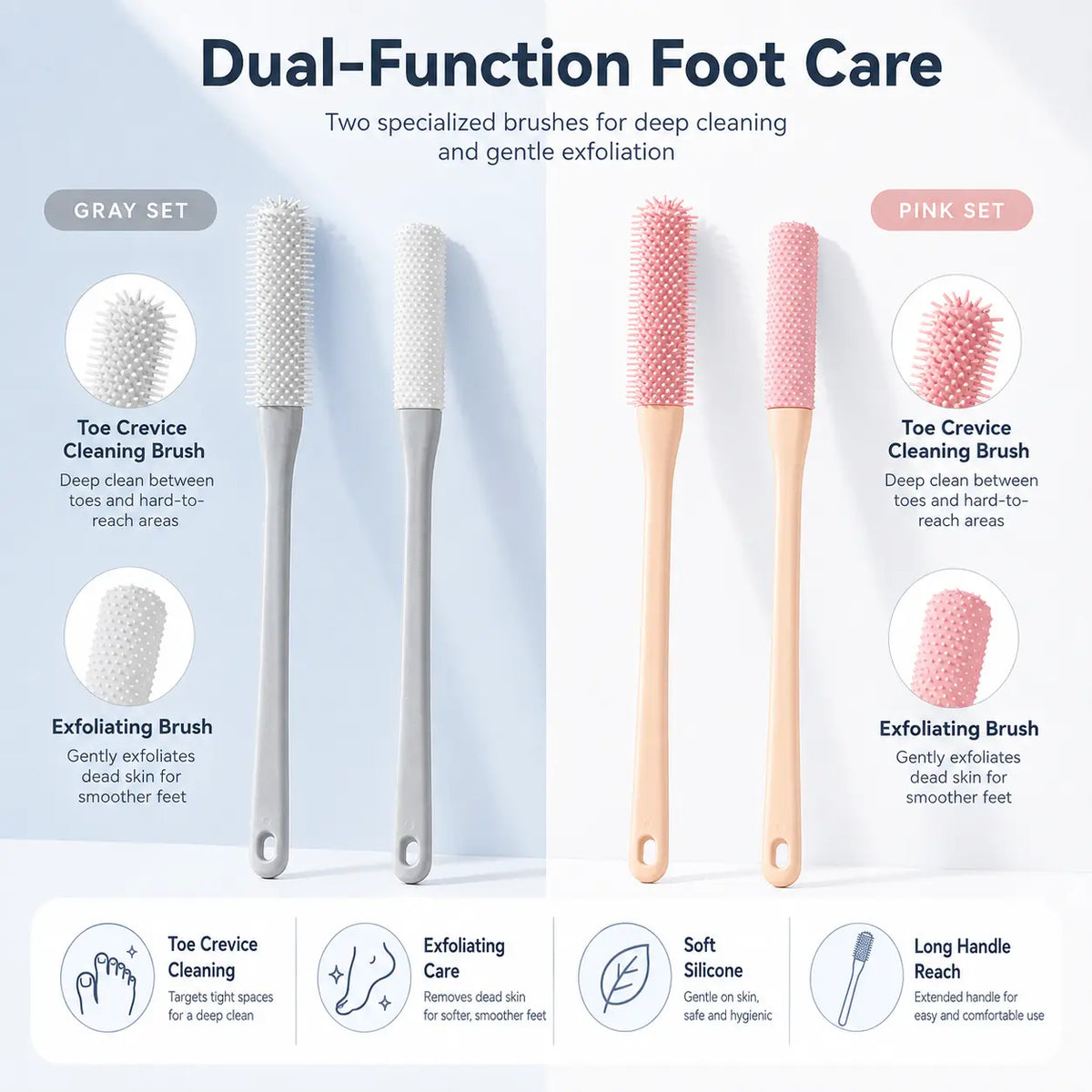 Long-Handle Silicone Soft Pedicure Tool