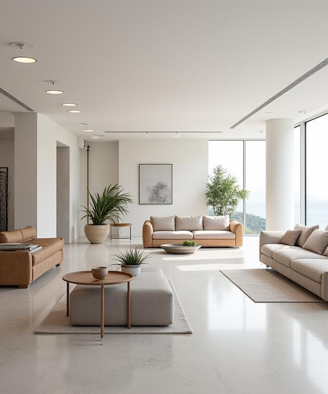 Abalone Homeの洗練されたショールーム内部の様子、自然光が差し込む